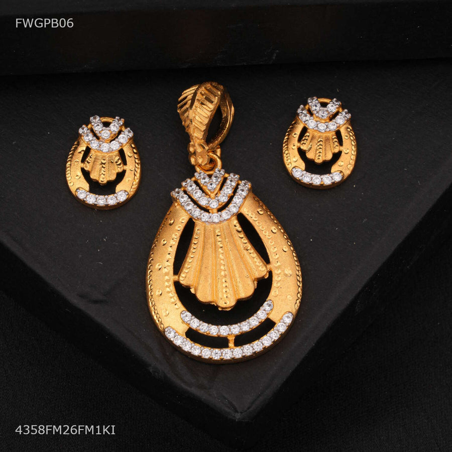 Designer Shini AD Drop cut Pendent with Earing for women - FWGPB06