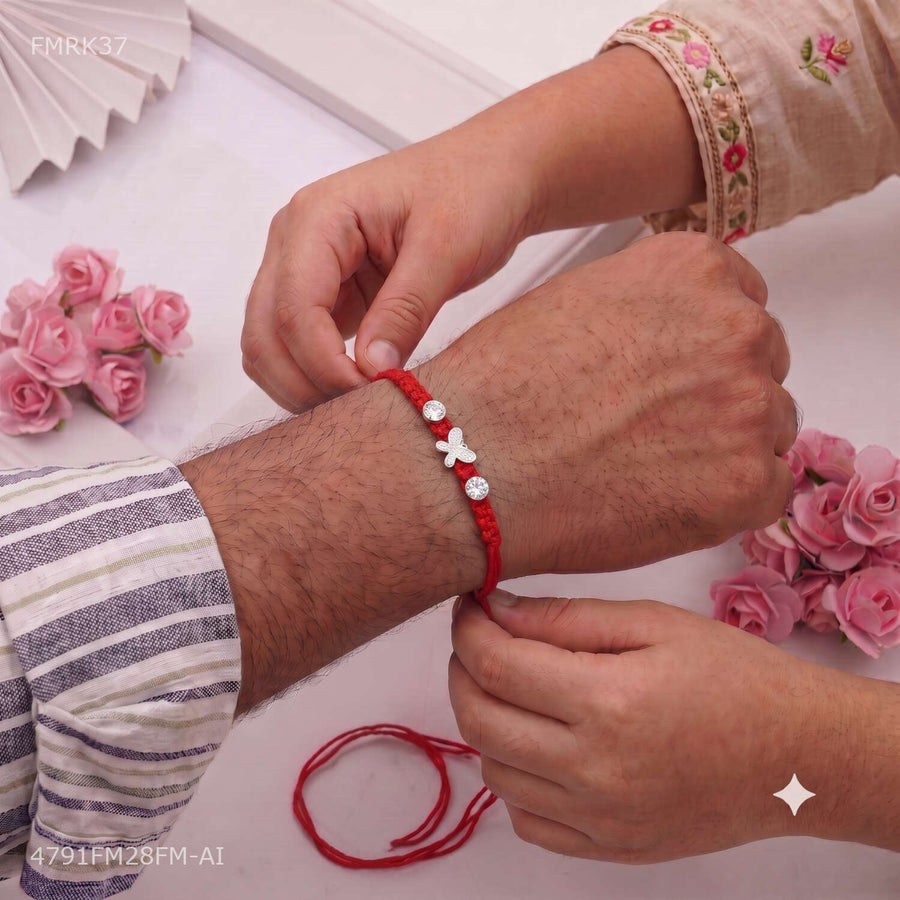 Designer Silver Butterfly with AD Rakhi for man