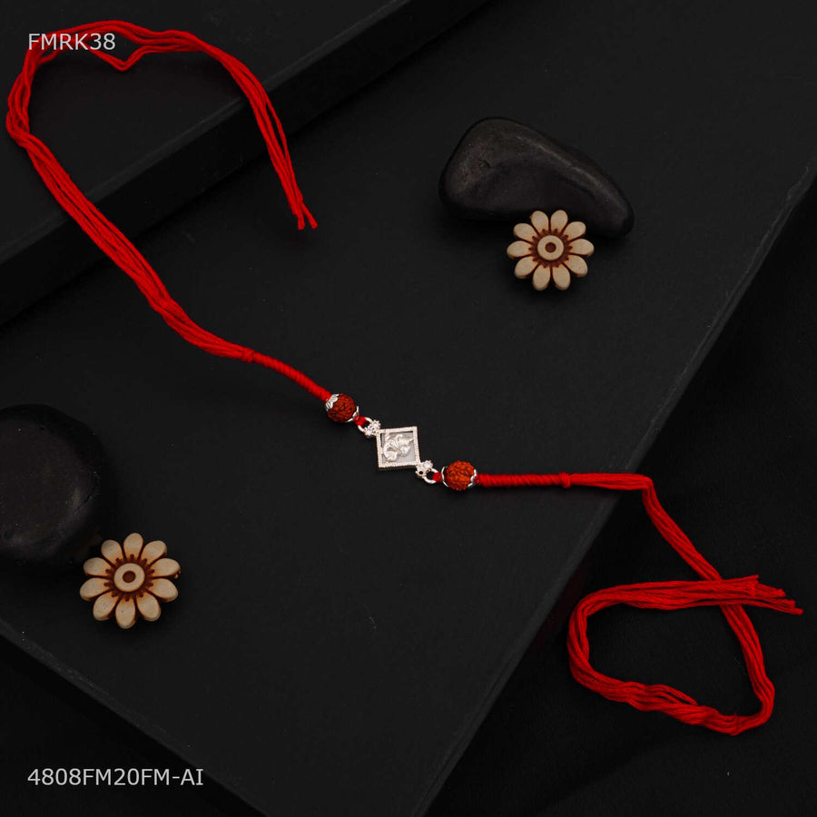Designer Silver Diamond cut with Ganpati ji Rakhi for man