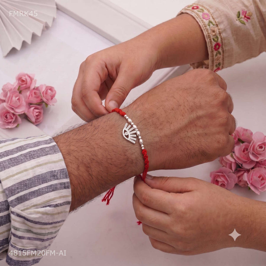 Designer Silver Eye cut with AD Rakhi for man