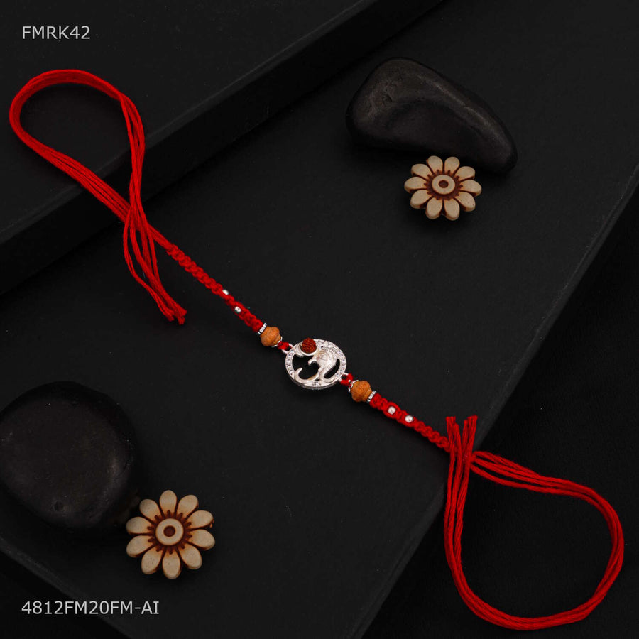 Designer Silver Ganpati ji with Rudraksha Rakhi for man