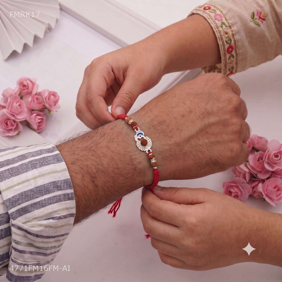 Designer Silver OM with Rudraksha Rakhi for man