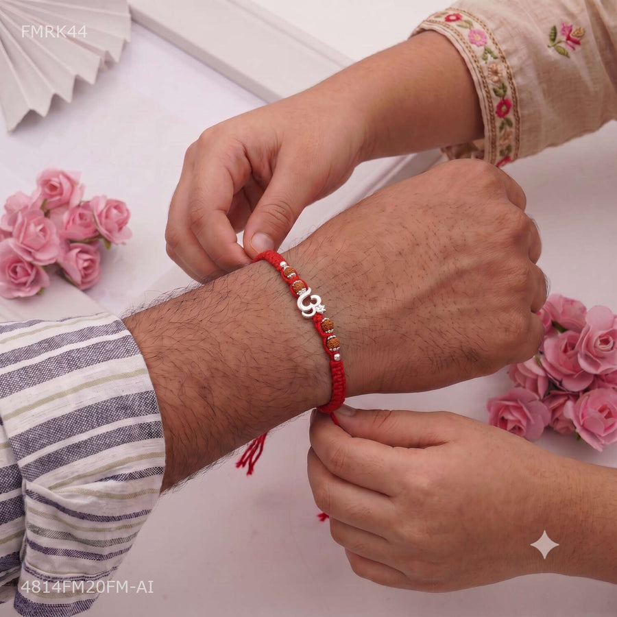 Designer Silver OM with Rudraksha Rakhi for man