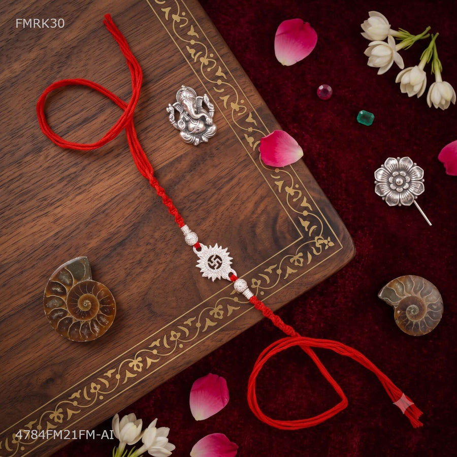 Designer Silver Swastika Rakhi for man 