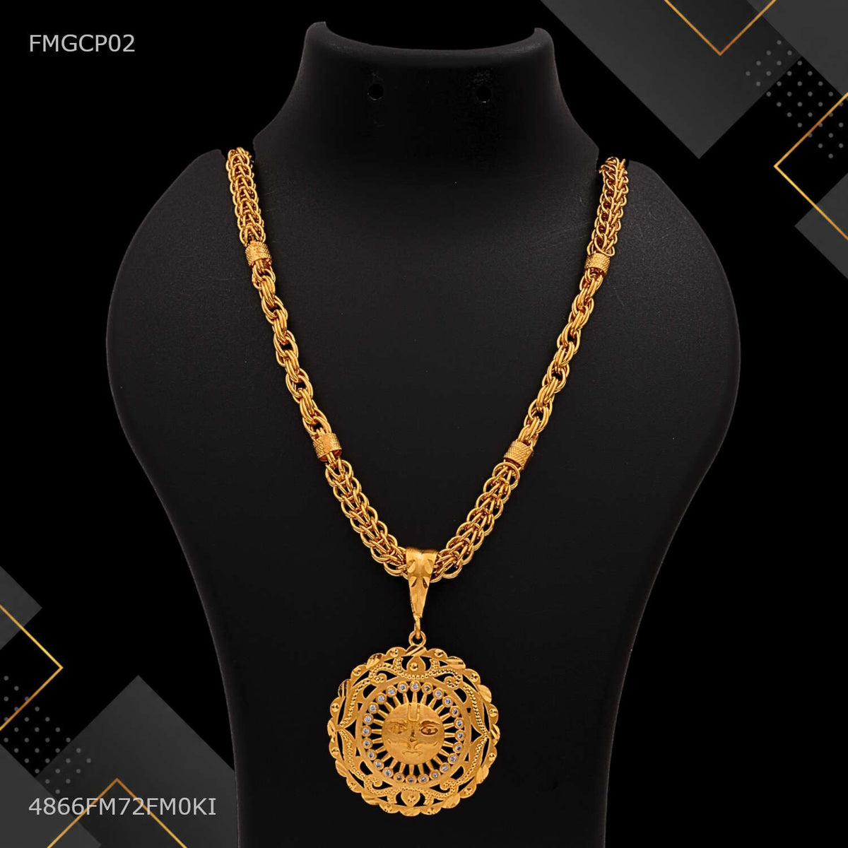 Designer Sun Pendent with Indo Gold Plated Chain for Man -FMGCP02