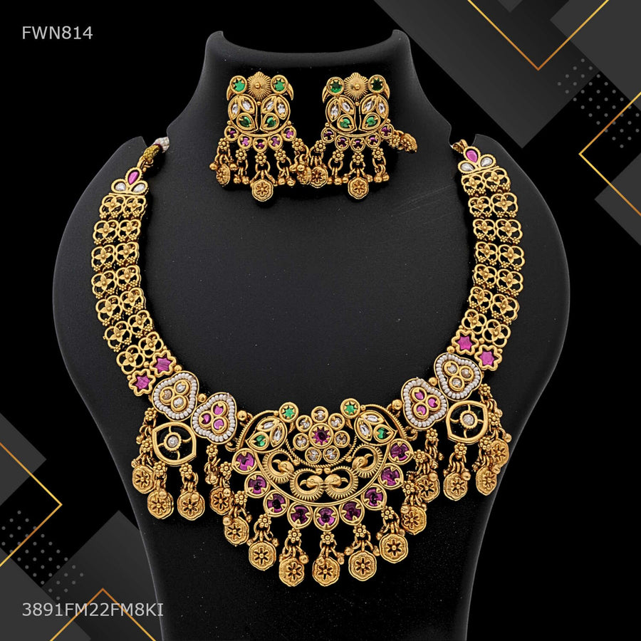 Designer Texture with Colorfull Moti Necklace Set for women - FWN814
