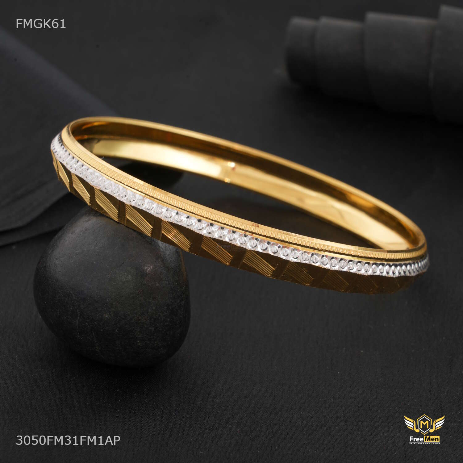 Dual Shade Shining Dot gold plated kada for Men FMGK61