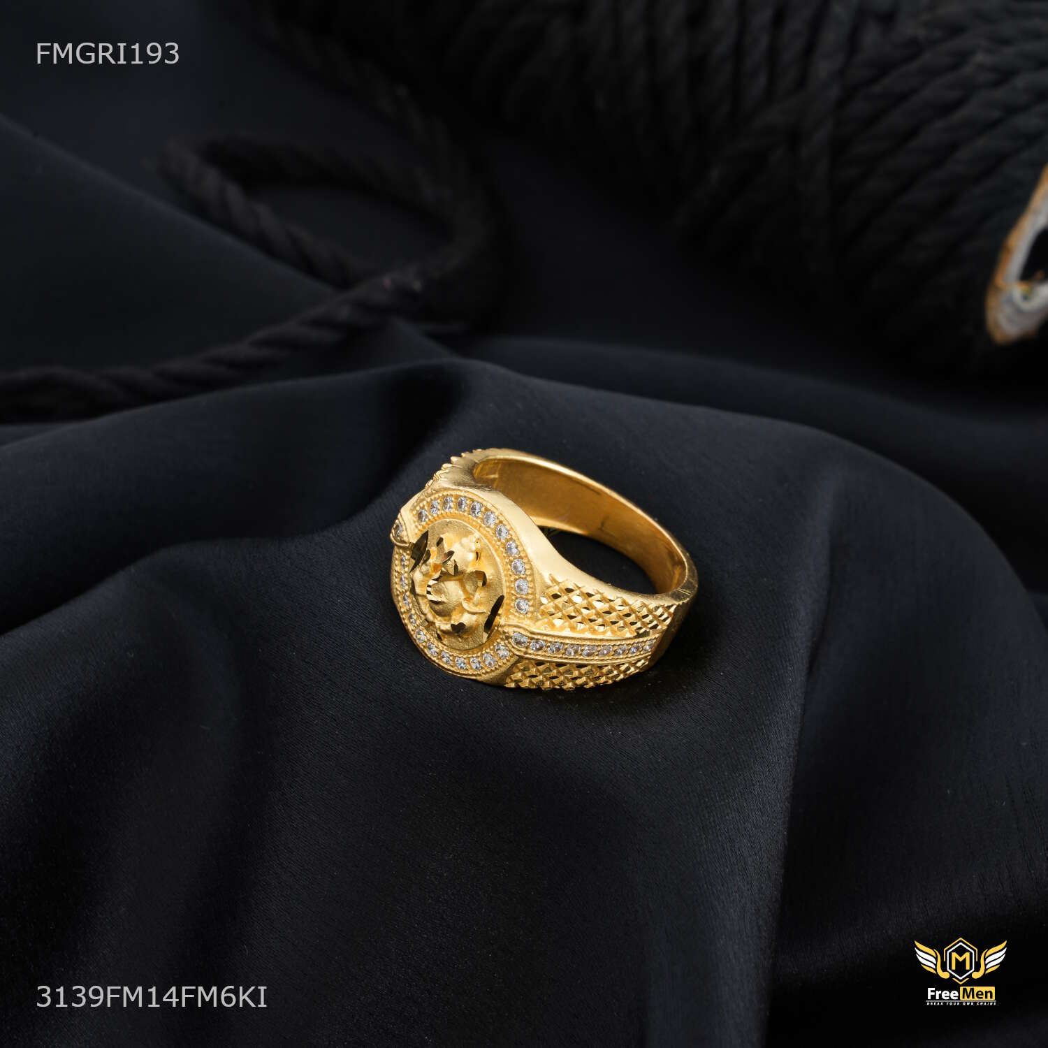 Ganpati ji with Round Shini Dimond ring design for men FMGRI193