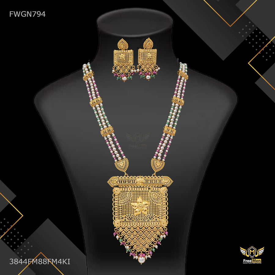 Antique Mini Flower with Net AD Box Necklaces for women - FWGN794