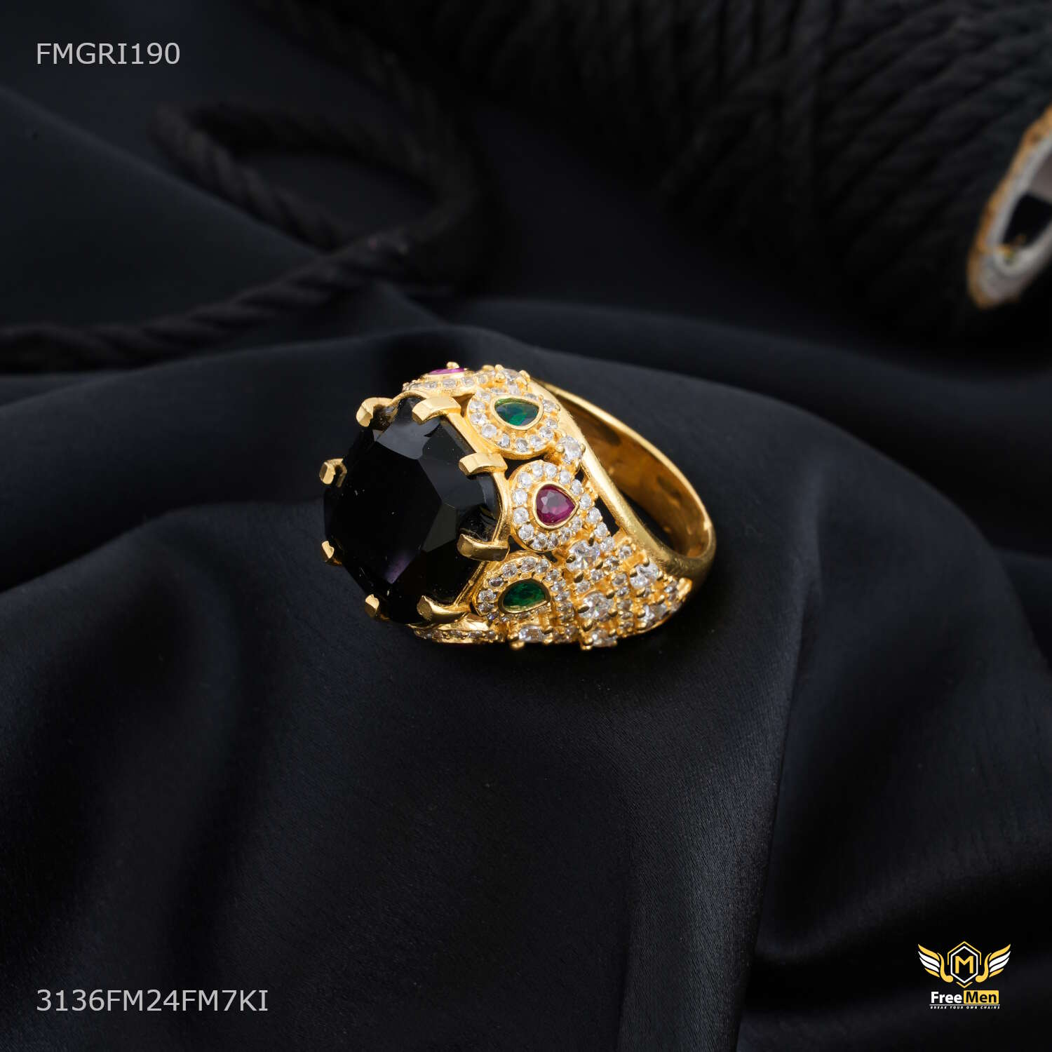 Ad Rind Maharaja Black AD ring design for men - FMGRI190 – Freemen®