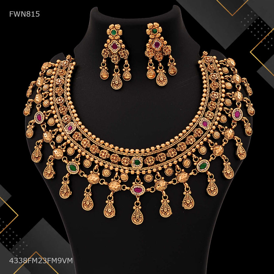 Mini Flower Texture with Antique Necklace Set for women - FWN815