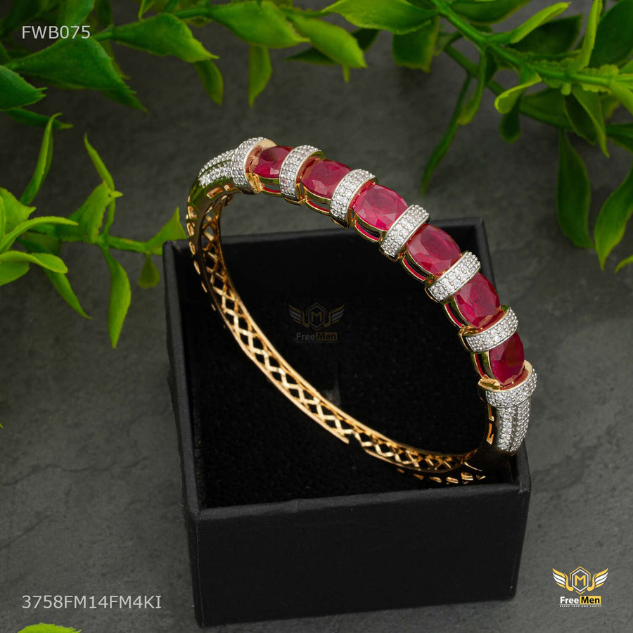 Pink Antique Stone with White Mini AD Bangles For Women - FWB075