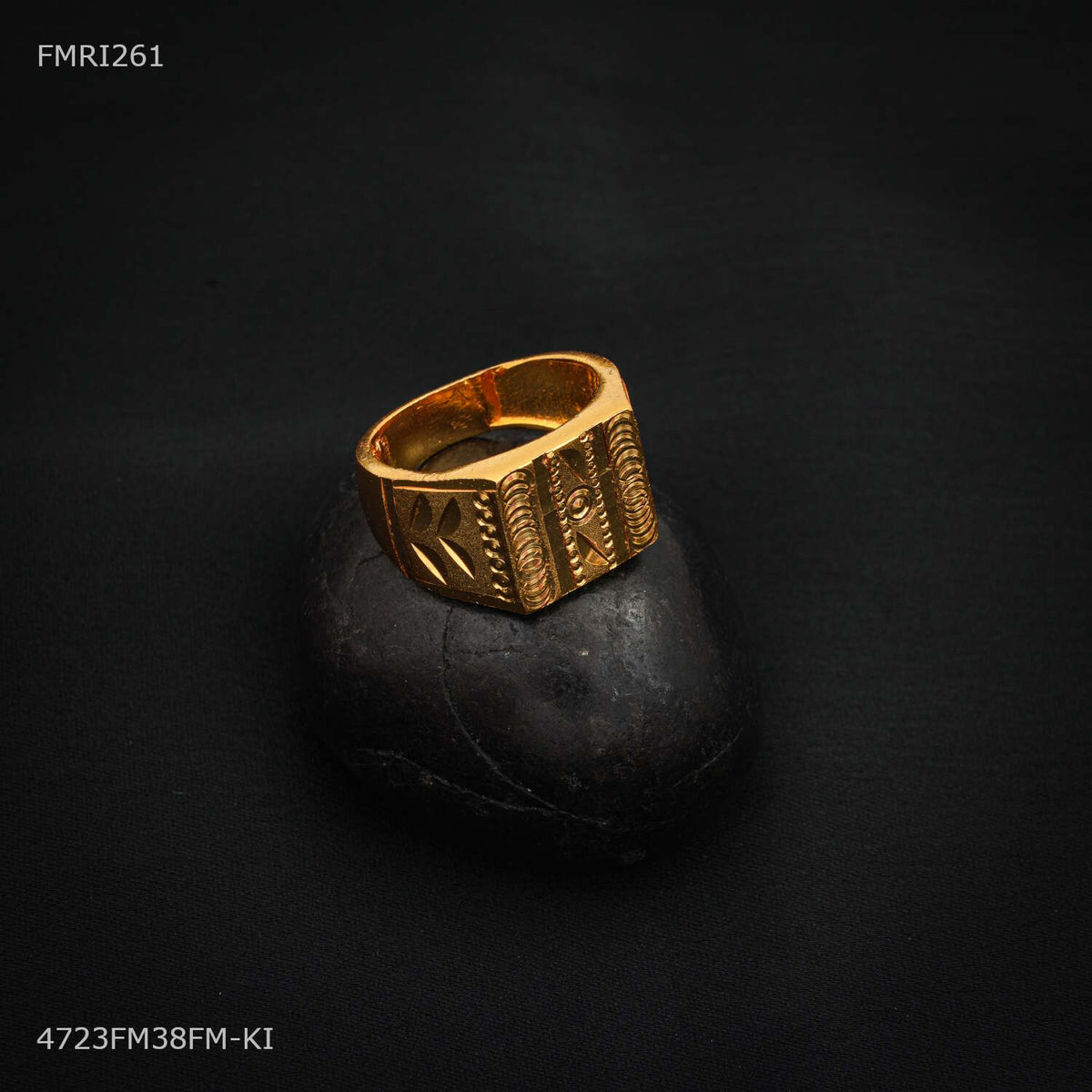 Shini Dual Line Dot Texture Square Box ring for men - FMRI261