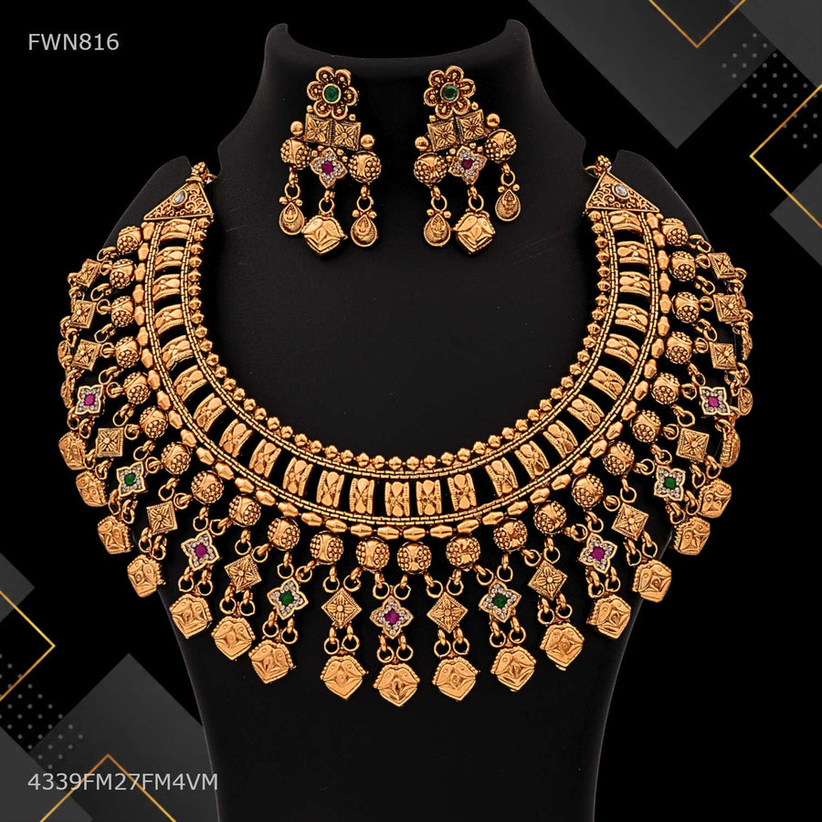 Three Step Flower Texture with Antique Necklace Set for women - FWN816