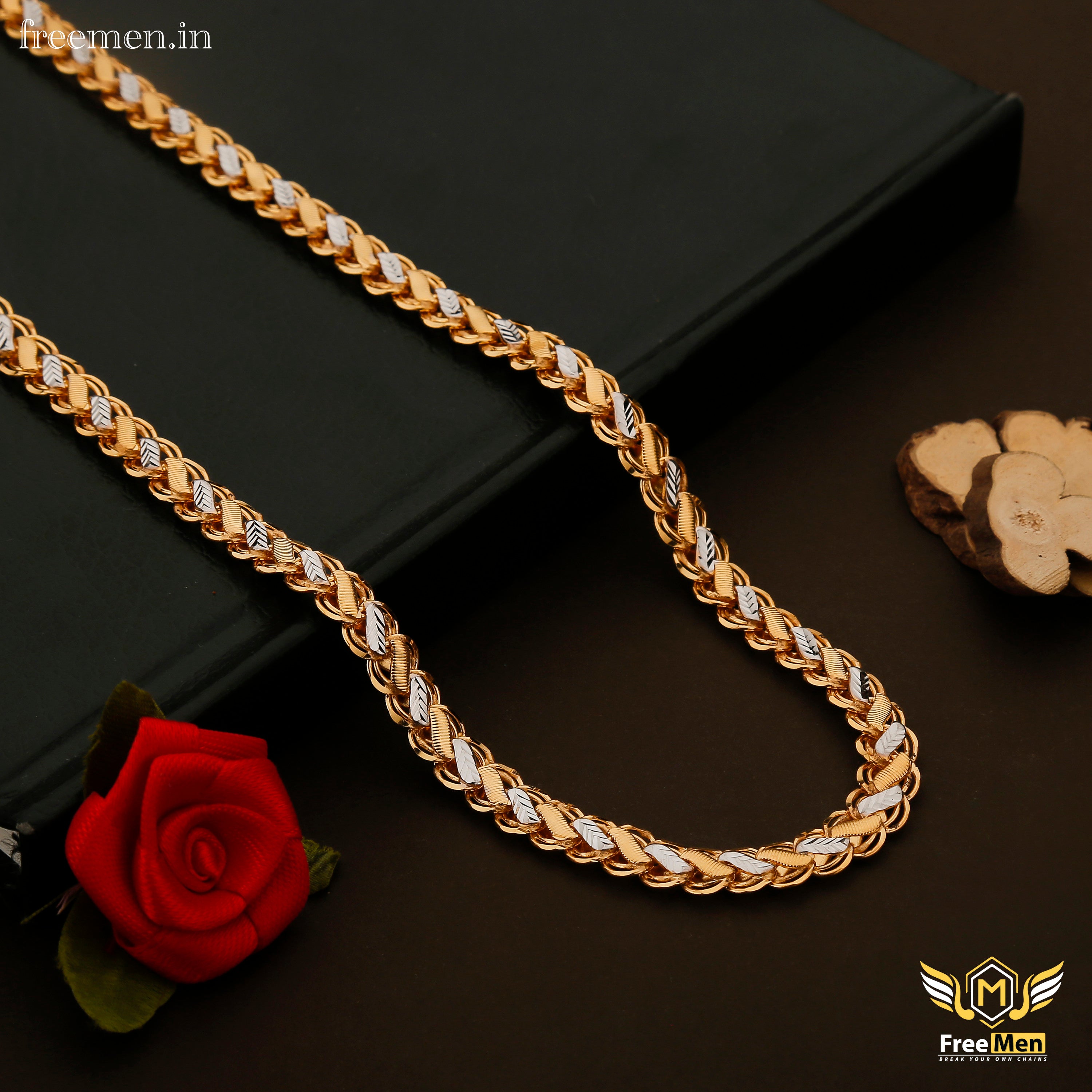 Rhodium Plated Gold Chain Rhodium-Plated Stone-Studded Chain