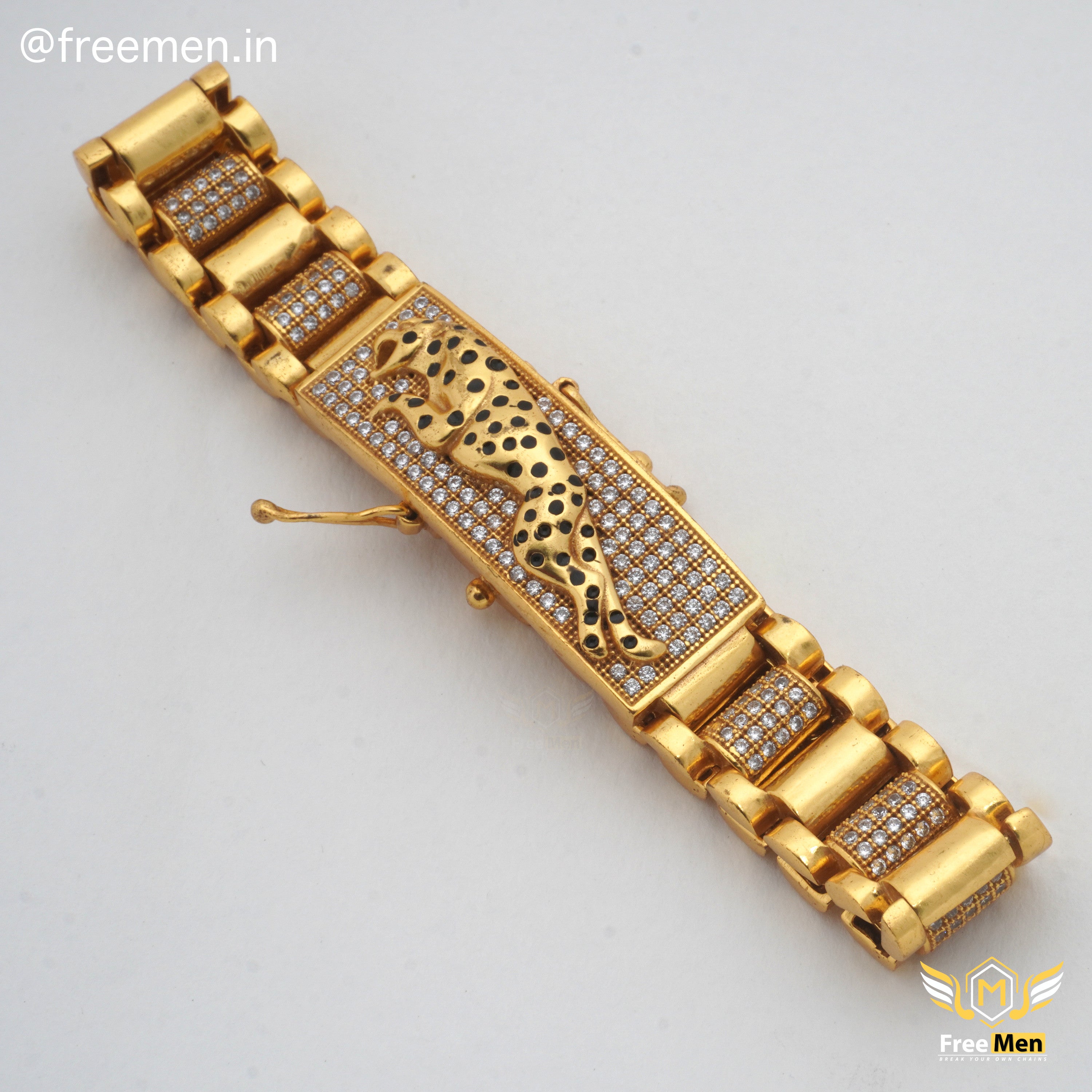 Jaguar with Diamond Beautiful Design Gold Plated Bracelet for Men  St   Soni Fashion