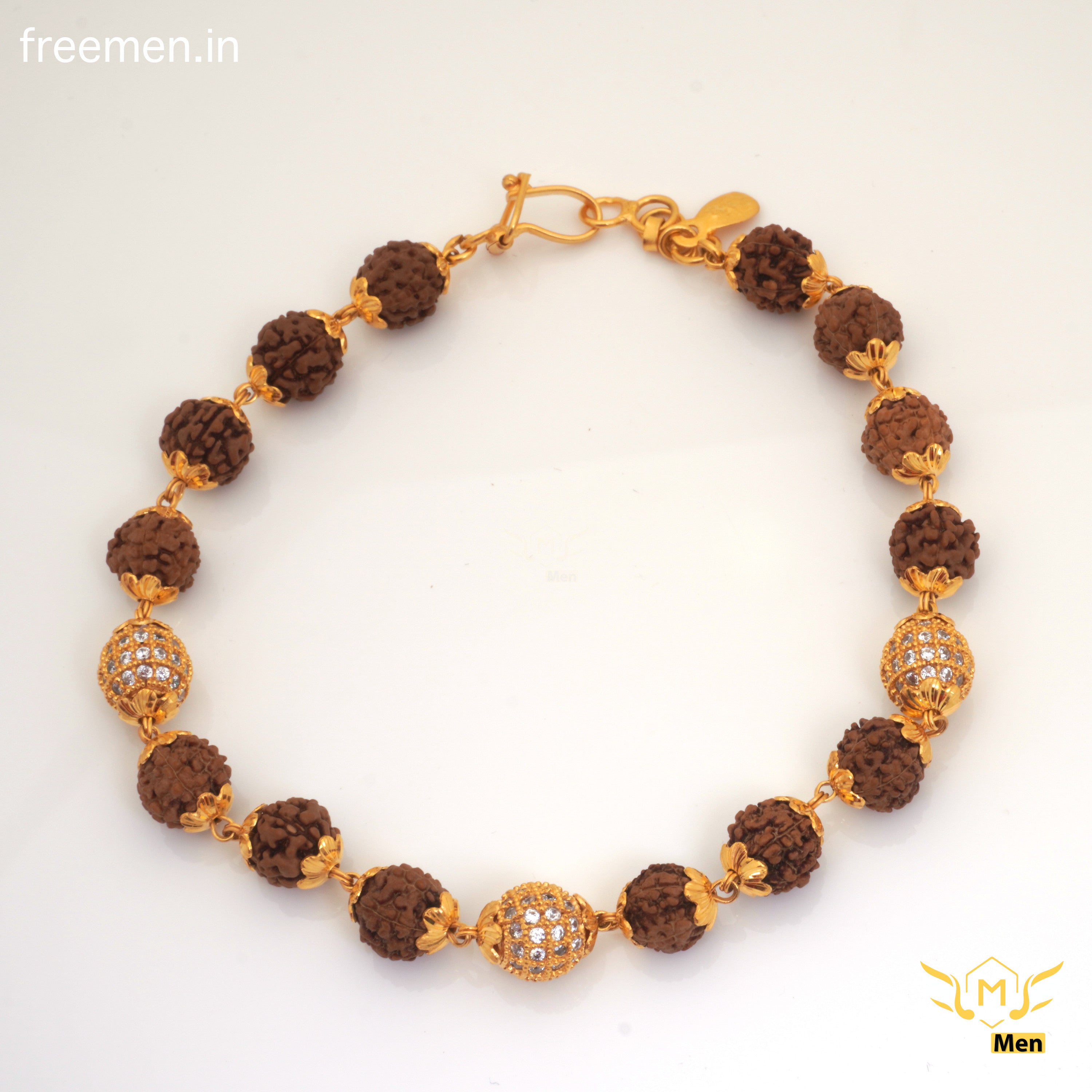 5 Mukhi Rudraksha Bracelet in gold plated caps with Trishul and Damru –  Rudra and Sons